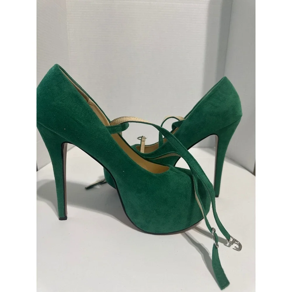 Platform Heels Emerald Green Ankle Strap Stiletto‎ Pumps Shoes